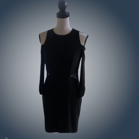 Black BEBE Cold Shoulder Dress w Side Cut Outs - Picture 2 of 8